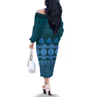 Bula Fiji Iri ni Meke Family Matching Off The Shoulder Long Sleeve Dress and Hawaiian Shirt Karakarawa Fijian Masi LT14 - Polynesian Pride