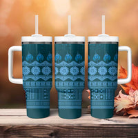 Bula Fiji Iri ni Meke Tumbler With Handle Karakarawa Fijian Masi - Polynesian Pride