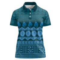 Bula Fiji Iri ni Meke Women Polo Shirt Karakarawa Fijian Masi LT14 Female Blue - Polynesian Pride