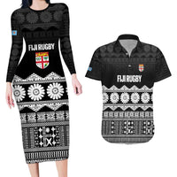 Fiji Tapa Rugby Custom Couples Matching Long Sleeve Bodycon Dress and Hawaiian Shirt Go Fijiana - Polynesian Pride
