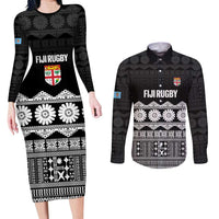 Fiji Tapa Rugby Custom Couples Matching Long Sleeve Bodycon Dress and Long Sleeve Button Shirt Go Fijiana - Polynesian Pride