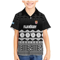 Fiji Tapa Rugby Custom Family Matching Mermaid Dress and Hawaiian Shirt Go Fijiana LT14 Son's Shirt Black - Polynesian Pride