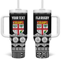 Fiji Tapa Rugby Custom Tumbler With Handle Go Fijiana LT14 One Size: 40 oz Black - Polynesian Pride