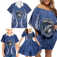 Auckland 2026 Rugby Custom Family Matching Off Shoulder Short Dress and Hawaiian Shirt NZ Maori Silver Fern LT14 - Polynesian Pride