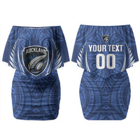 Auckland 2026 Rugby Custom Family Matching Off Shoulder Short Dress and Hawaiian Shirt NZ Maori Silver Fern LT14 Mom's Dress Blue - Polynesian Pride