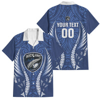 Auckland 2026 Rugby Custom Family Matching Off Shoulder Short Dress and Hawaiian Shirt NZ Maori Silver Fern LT14 Dad's Shirt - Short Sleeve Blue - Polynesian Pride