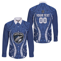 Auckland 2026 Rugby Custom Family Matching Off Shoulder Short Dress and Hawaiian Shirt NZ Maori Silver Fern LT14 Dad's Shirt - Long Sleeve Blue - Polynesian Pride