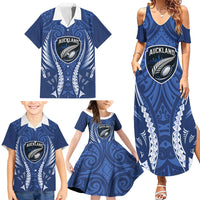 Auckland 2026 Rugby Custom Family Matching Summer Maxi Dress and Hawaiian Shirt NZ Maori Silver Fern LT14 - Polynesian Pride