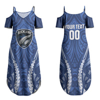 Auckland 2026 Rugby Custom Family Matching Summer Maxi Dress and Hawaiian Shirt NZ Maori Silver Fern LT14 Mom's Dress Blue - Polynesian Pride