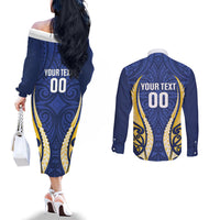 Bay of Plenty 2026 Rugby Custom Couples Matching Off The Shoulder Long Sleeve Dress and Long Sleeve Button Shirt NZ Maori Silver Fern LT14 - Polynesian Pride