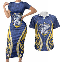 Bay of Plenty 2026 Rugby Custom Couples Matching Short Sleeve Bodycon Dress and Hawaiian Shirt NZ Maori Silver Fern LT14 Blue - Polynesian Pride