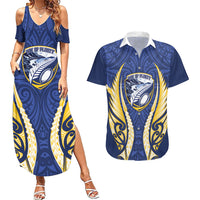 Bay of Plenty 2026 Rugby Custom Couples Matching Summer Maxi Dress and Hawaiian Shirt NZ Maori Silver Fern LT14 Blue - Polynesian Pride