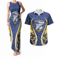 Bay of Plenty 2026 Rugby Custom Couples Matching Tank Maxi Dress and Hawaiian Shirt NZ Maori Silver Fern LT14 Blue - Polynesian Pride