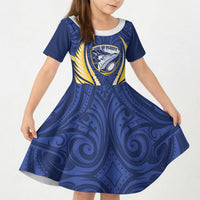Bay of Plenty 2026 Rugby Custom Kid Short Sleeve Dress NZ Maori Silver Fern LT14 KID Blue - Polynesian Pride