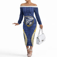 Bay of Plenty 2026 Rugby Custom Off The Shoulder Long Sleeve Dress NZ Maori Silver Fern LT14 Women Blue - Polynesian Pride