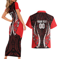 Canterbury 2026 Rugby Custom Couples Matching Short Sleeve Bodycon Dress and Hawaiian Shirt NZ Maori Silver Fern LT14 - Polynesian Pride