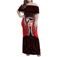 Canterbury 2026 Rugby Custom Family Matching Off Shoulder Maxi Dress and Hawaiian Shirt NZ Maori Silver Fern LT14 Mom's Dress Red - Polynesian Pride