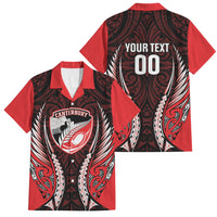Canterbury 2026 Rugby Custom Family Matching Off Shoulder Short Dress and Hawaiian Shirt NZ Maori Silver Fern LT14 Dad's Shirt - Short Sleeve Red - Polynesian Pride