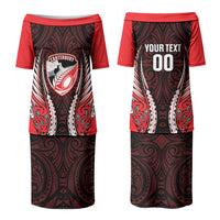 Canterbury 2026 Rugby Custom Family Matching Puletasi and Hawaiian Shirt NZ Maori Silver Fern LT14 Mom's Dress Red - Polynesian Pride