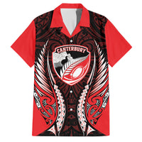 Canterbury 2026 Rugby Custom Family Matching Summer Maxi Dress and Hawaiian Shirt NZ Maori Silver Fern LT14 Dad's Shirt - Short Sleeve Red - Polynesian Pride