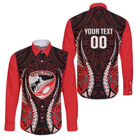 Canterbury 2026 Rugby Custom Family Matching Tank Maxi Dress and Hawaiian Shirt NZ Maori Silver Fern LT14 Dad's Shirt - Long Sleeve Red - Polynesian Pride