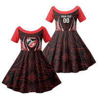 Canterbury 2026 Rugby Custom Family Matching Tank Maxi Dress and Hawaiian Shirt NZ Maori Silver Fern LT14 Daughter's Dress Red - Polynesian Pride