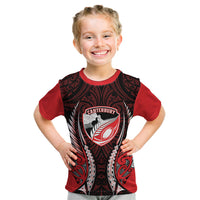 Canterbury 2026 Rugby Custom Kid T Shirt NZ Maori Silver Fern LT14 Red - Polynesian Pride
