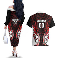 Counties Manukau 2026 Rugby Custom Couples Matching Off The Shoulder Long Sleeve Dress and Hawaiian Shirt NZ Maori Silver Fern LT14 - Polynesian Pride