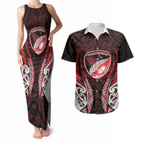 Counties Manukau 2026 Rugby Custom Couples Matching Tank Maxi Dress and Hawaiian Shirt NZ Maori Silver Fern LT14 Red - Polynesian Pride