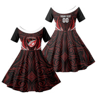 Counties Manukau 2026 Rugby Custom Family Matching Puletasi and Hawaiian Shirt NZ Maori Silver Fern LT14 Daughter's Dress Red - Polynesian Pride