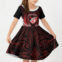 Counties Manukau 2026 Rugby Custom Kid Short Sleeve Dress NZ Maori Silver Fern LT14 KID Red - Polynesian Pride