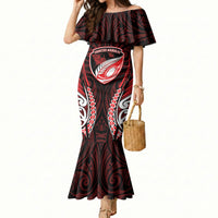 Counties Manukau 2026 Rugby Custom Mermaid Dress NZ Maori Silver Fern LT14 Women Red - Polynesian Pride