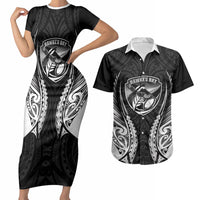 Hawke's Bay 2026 Rugby Custom Couples Matching Short Sleeve Bodycon Dress and Hawaiian Shirt NZ Maori Silver Fern LT14 Black - Polynesian Pride