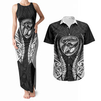 Hawke's Bay 2026 Rugby Custom Couples Matching Tank Maxi Dress and Hawaiian Shirt NZ Maori Silver Fern LT14 Black - Polynesian Pride