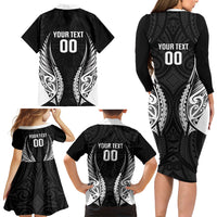 Hawke's Bay 2026 Rugby Custom Family Matching Long Sleeve Bodycon Dress and Hawaiian Shirt NZ Maori Silver Fern LT14 - Polynesian Pride