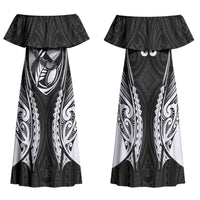 Hawke's Bay 2026 Rugby Custom Family Matching Off Shoulder Maxi Dress and Hawaiian Shirt NZ Maori Silver Fern LT14 Mom's Dress Black - Polynesian Pride