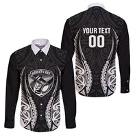 Hawke's Bay 2026 Rugby Custom Family Matching Off Shoulder Maxi Dress and Hawaiian Shirt NZ Maori Silver Fern LT14 Dad's Shirt - Long Sleeve Black - Polynesian Pride