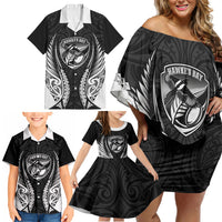 Hawke's Bay 2026 Rugby Custom Family Matching Off Shoulder Short Dress and Hawaiian Shirt NZ Maori Silver Fern LT14 - Polynesian Pride