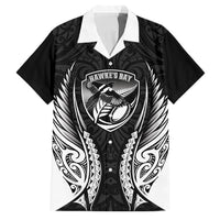 Hawke's Bay 2026 Rugby Custom Family Matching Off Shoulder Short Dress and Hawaiian Shirt NZ Maori Silver Fern LT14 Dad's Shirt - Short Sleeve Black - Polynesian Pride