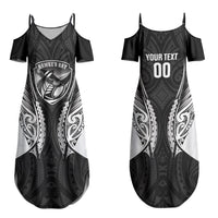 Hawke's Bay 2026 Rugby Custom Family Matching Summer Maxi Dress and Hawaiian Shirt NZ Maori Silver Fern LT14 Mom's Dress Black - Polynesian Pride