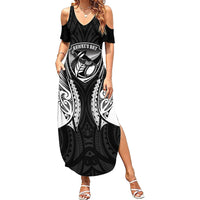 Hawke's Bay 2026 Rugby Custom Family Matching Summer Maxi Dress and Hawaiian Shirt NZ Maori Silver Fern LT14 Mom's Dress Black - Polynesian Pride
