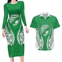 Manawatu 2026 Rugby Custom Couples Matching Long Sleeve Bodycon Dress and Hawaiian Shirt NZ Maori Silver Fern LT14 Green - Polynesian Pride