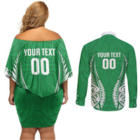 Manawatu 2026 Rugby Custom Couples Matching Off Shoulder Short Dress and Long Sleeve Button Shirt NZ Maori Silver Fern