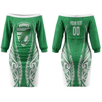 Manawatu 2026 Rugby Custom Couples Matching Off The Shoulder Long Sleeve Dress and Hawaiian Shirt NZ Maori Silver Fern LT14 - Polynesian Pride