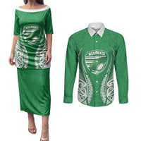 Manawatu 2026 Rugby Custom Couples Matching Puletasi and Long Sleeve Button Shirt NZ Maori Silver Fern LT14 Green - Polynesian Pride