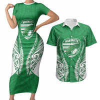Manawatu 2026 Rugby Custom Couples Matching Short Sleeve Bodycon Dress and Hawaiian Shirt NZ Maori Silver Fern LT14 Green - Polynesian Pride