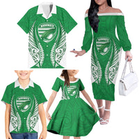 Manawatu 2026 Rugby Custom Family Matching Off The Shoulder Long Sleeve Dress and Hawaiian Shirt NZ Maori Silver Fern LT14 - Polynesian Pride
