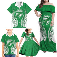Manawatu 2026 Rugby Custom Family Matching Off Shoulder Maxi Dress and Hawaiian Shirt NZ Maori Silver Fern LT14 - Polynesian Pride