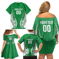 Manawatu 2026 Rugby Custom Family Matching Off Shoulder Short Dress and Hawaiian Shirt NZ Maori Silver Fern LT14 Mom's Dress Green - Polynesian Pride