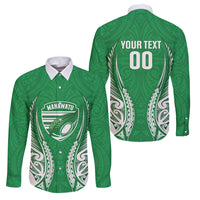 Manawatu 2026 Rugby Custom Family Matching Off Shoulder Short Dress and Hawaiian Shirt NZ Maori Silver Fern LT14 Dad's Shirt - Long Sleeve Green - Polynesian Pride